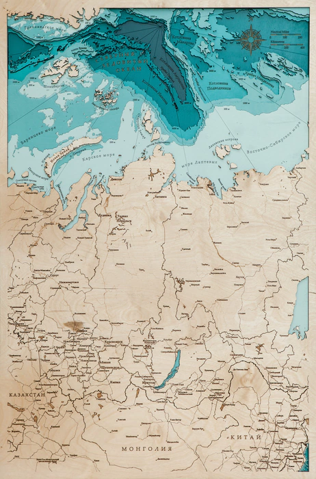 Wooden multi-layered "Map of Siberia" to order